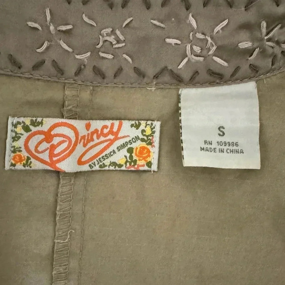 PRINCY By JESSICA SIMPSON Jacket Small Light Olive Floral Embroidery 100% Cotton - Picture 8 of 9